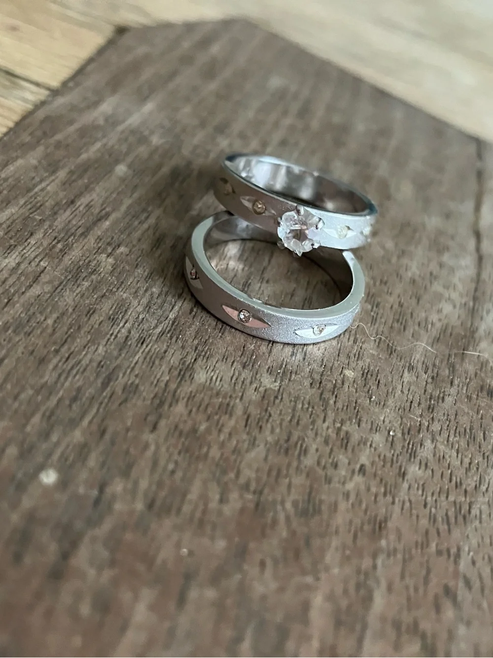 White gold over sterling ring set.